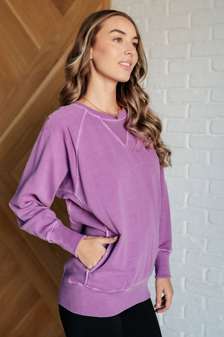 Zenana - French Terry Pullover with Pockets - Light Plum - Inspired Eye Boutique