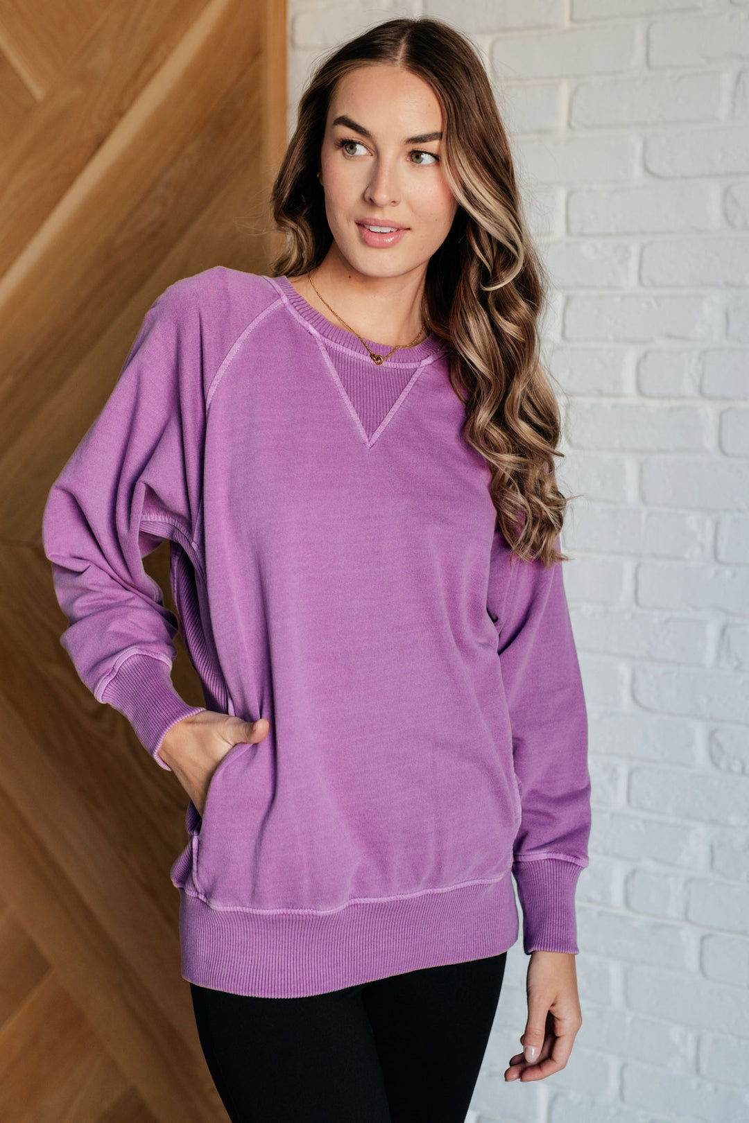 Zenana - French Terry Pullover with Pockets - Light Plum - Inspired Eye Boutique