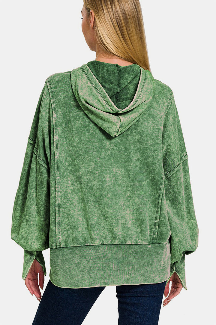 Zenana - French Terry Zip-Up Hoodie - Green - Inspired Eye Boutique