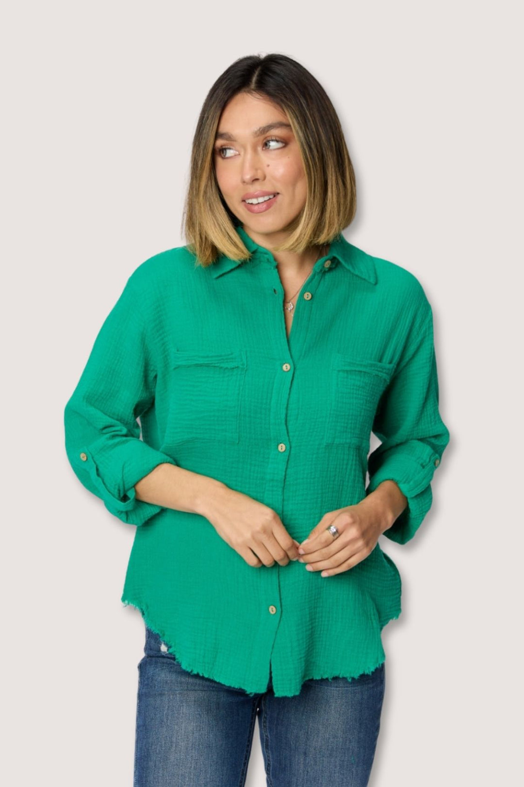 Zenana - Green Button Up Shirt - Womens - Inspired Eye Boutique