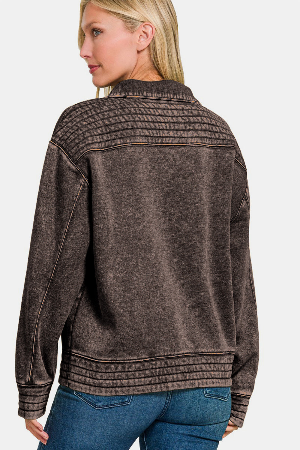 Zenana - Half Snap Fleece Sweatshirt - Ash Black - Inspired Eye Boutique