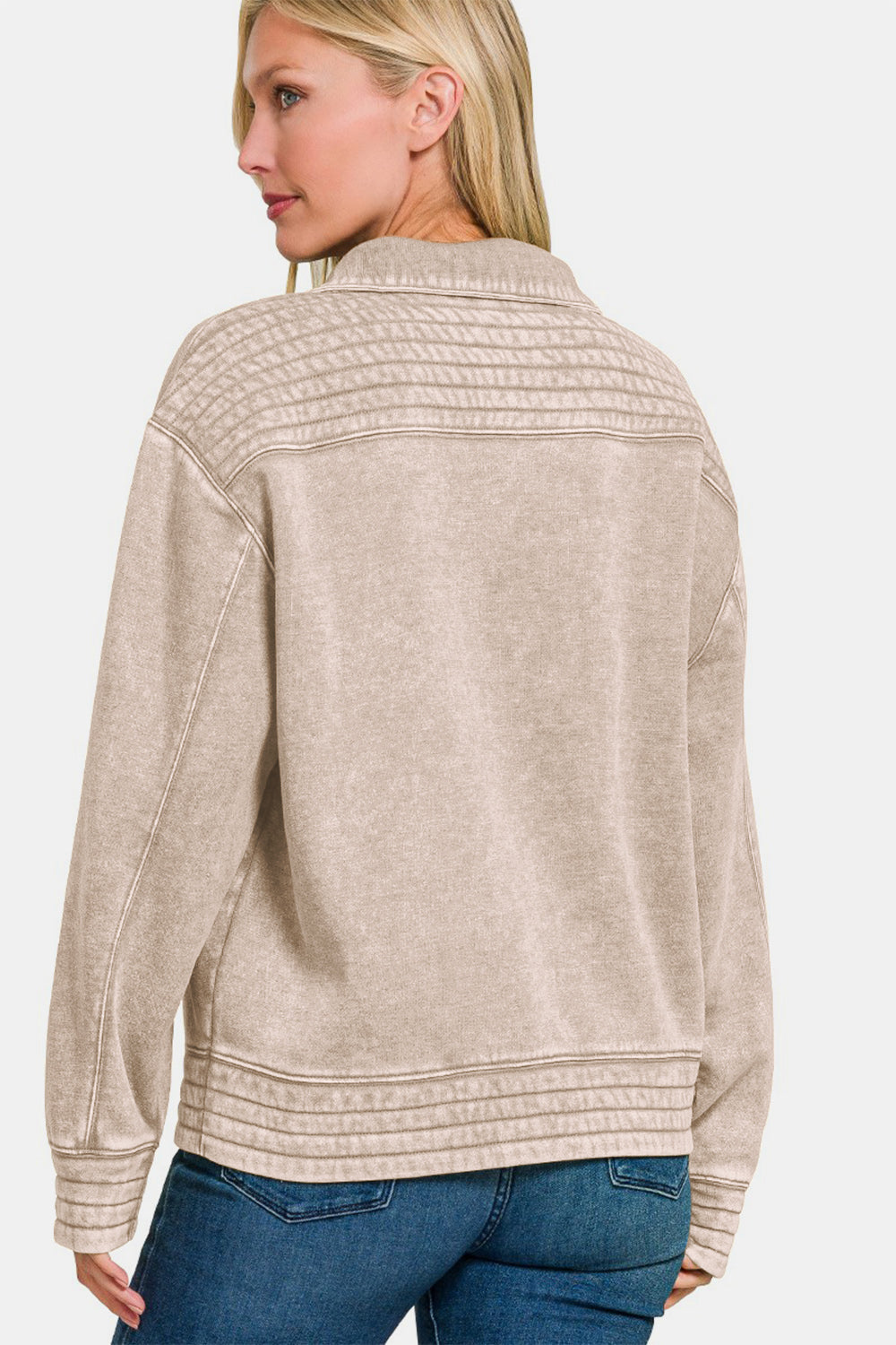 Zenana - Half Snap Fleece Sweatshirt - Ash Mocha - Inspired Eye Boutique