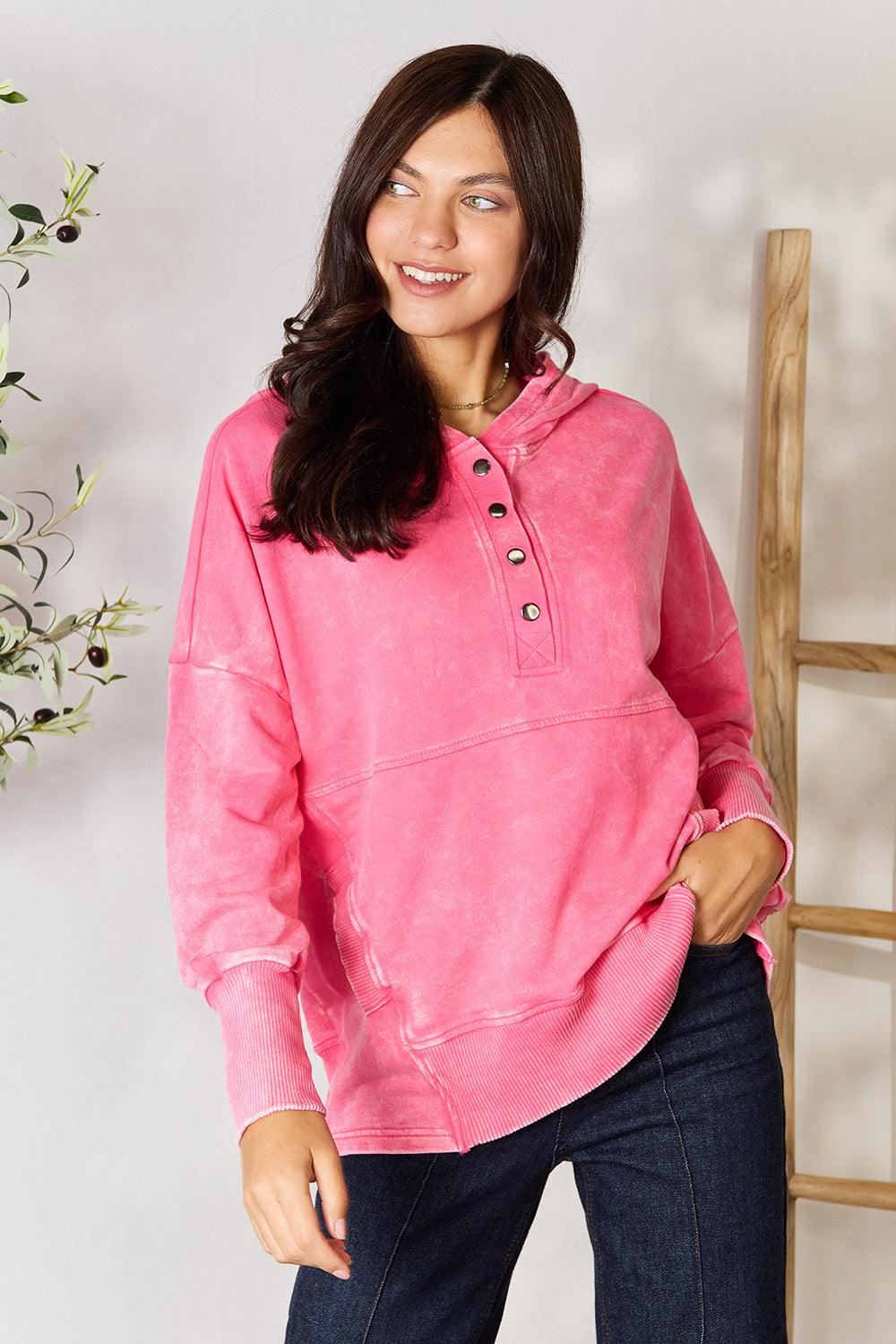 Zenana Sweatshirt with pockets - Pink - Inspired Eye Boutique