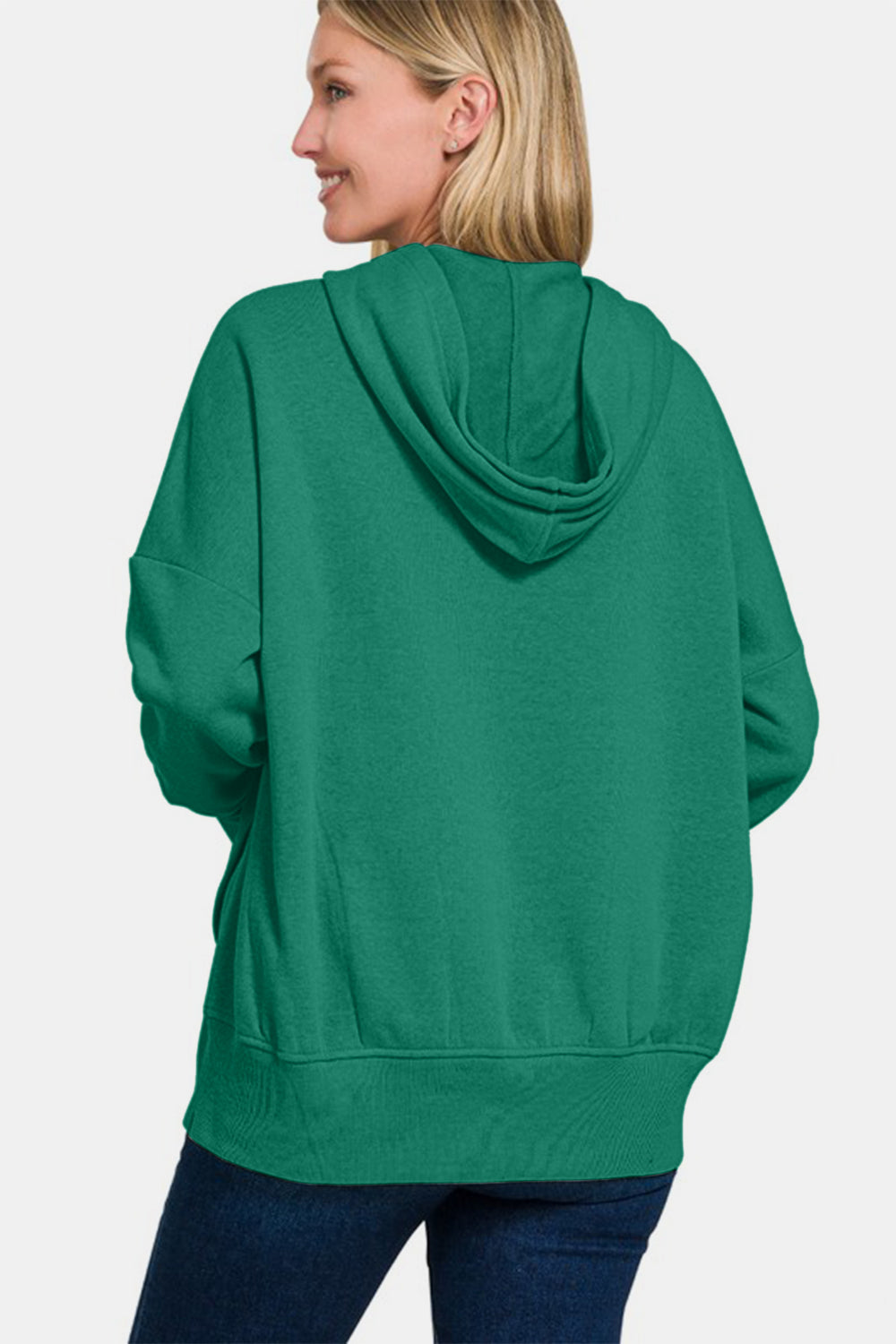 Zenana - Half Snap Hoodie with Kangaroo Pocket - Green - Inspired Eye Boutique