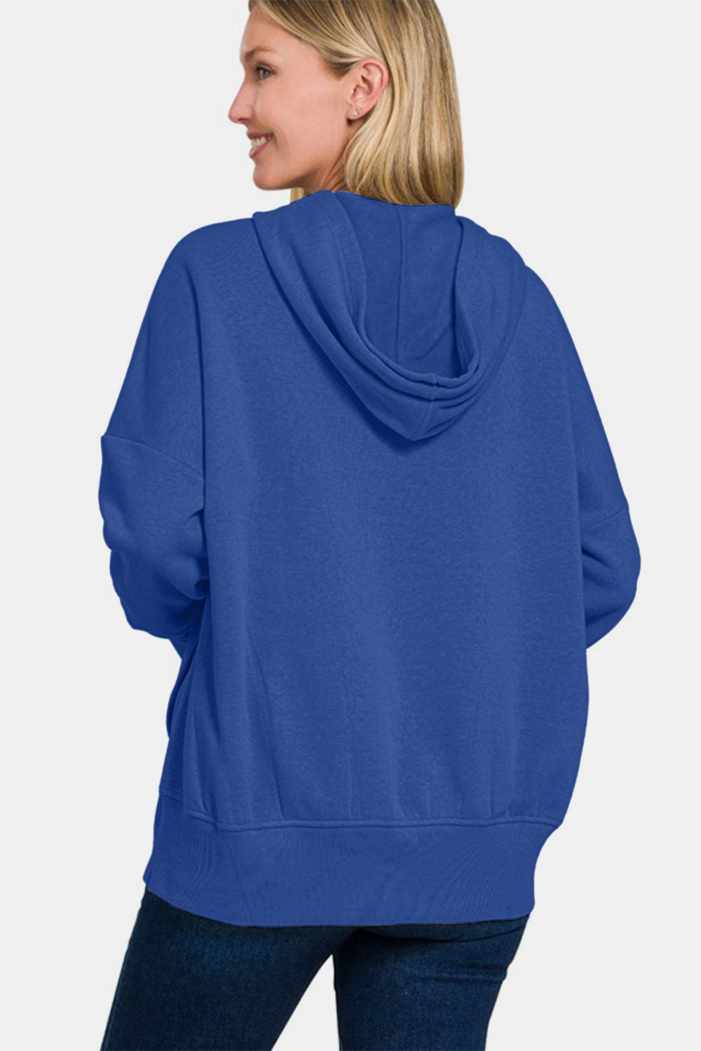 Zenana - Half Snap Hoodie with Kangaroo Pocket - Navy - Inspired Eye Boutique