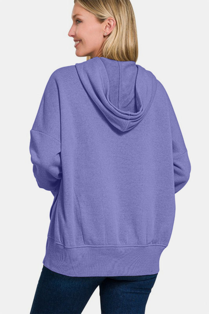 Zenana - Half Snap Hoodie with Kangaroo Pocket - Purple - Inspired Eye Boutique