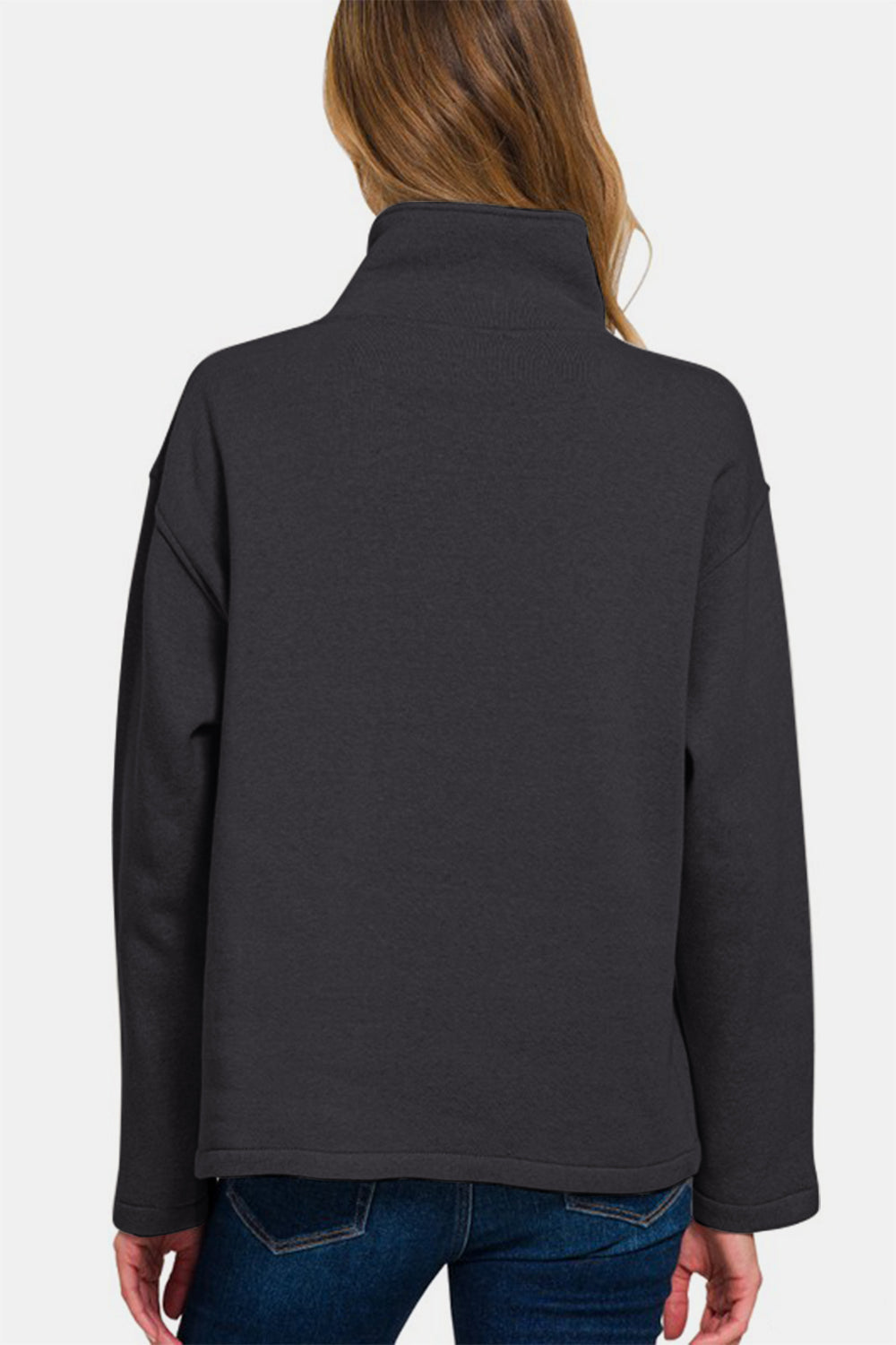 Zenana - Half Snap Turtleneck Fleece Sweatshirt - Black - Inspired Eye Boutique