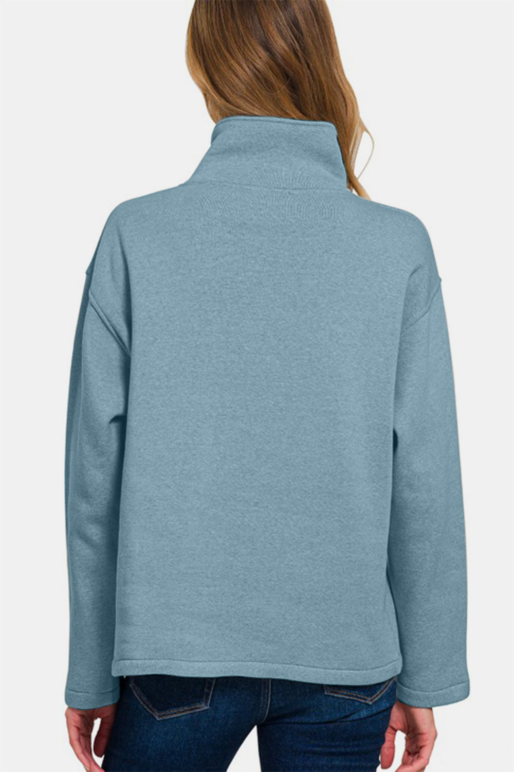 Zenana - Half Snap Turtleneck Fleece Sweatshirt - Blue Grey - Inspired Eye Boutique