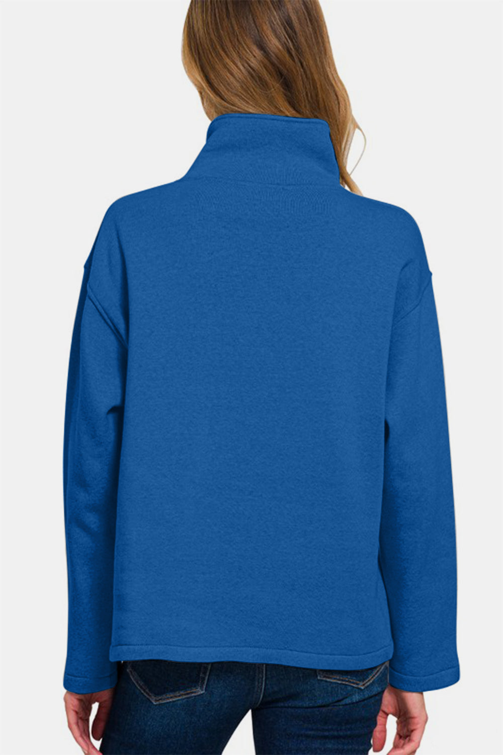 Zenana - Half Snap Turtleneck Fleece Sweatshirt - Classic Blue - Inspired Eye Boutique