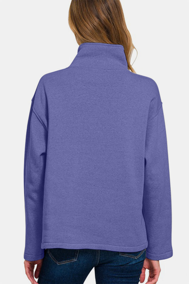 Zenana - Half Snap Turtleneck Fleece Sweatshirt - Purple - Inspired Eye Boutique