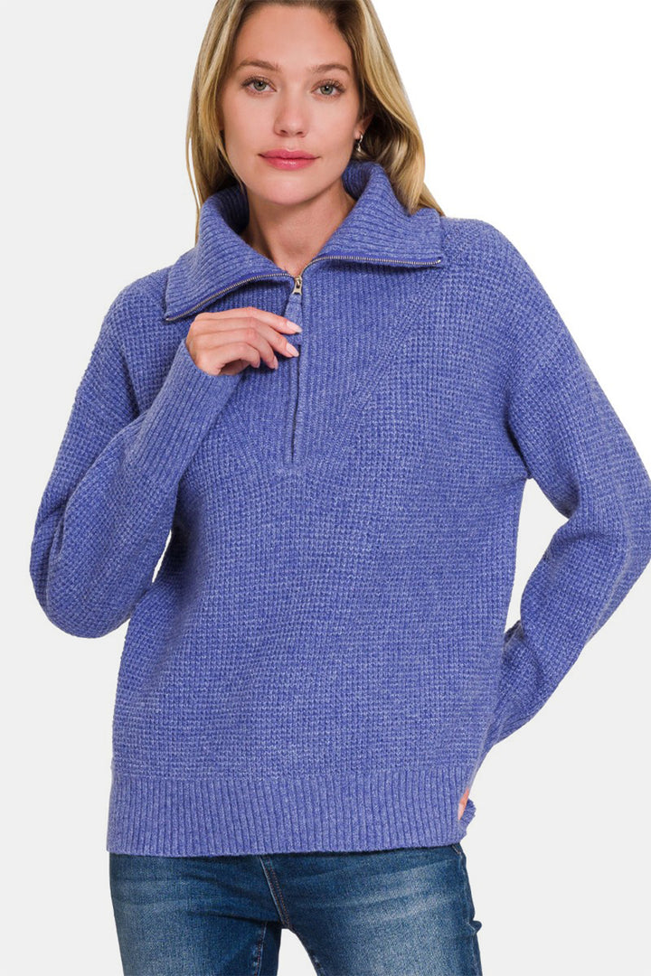 Zenana - Half Zip Long Sleeve Sweater - Marlin - Inspired Eye Boutique