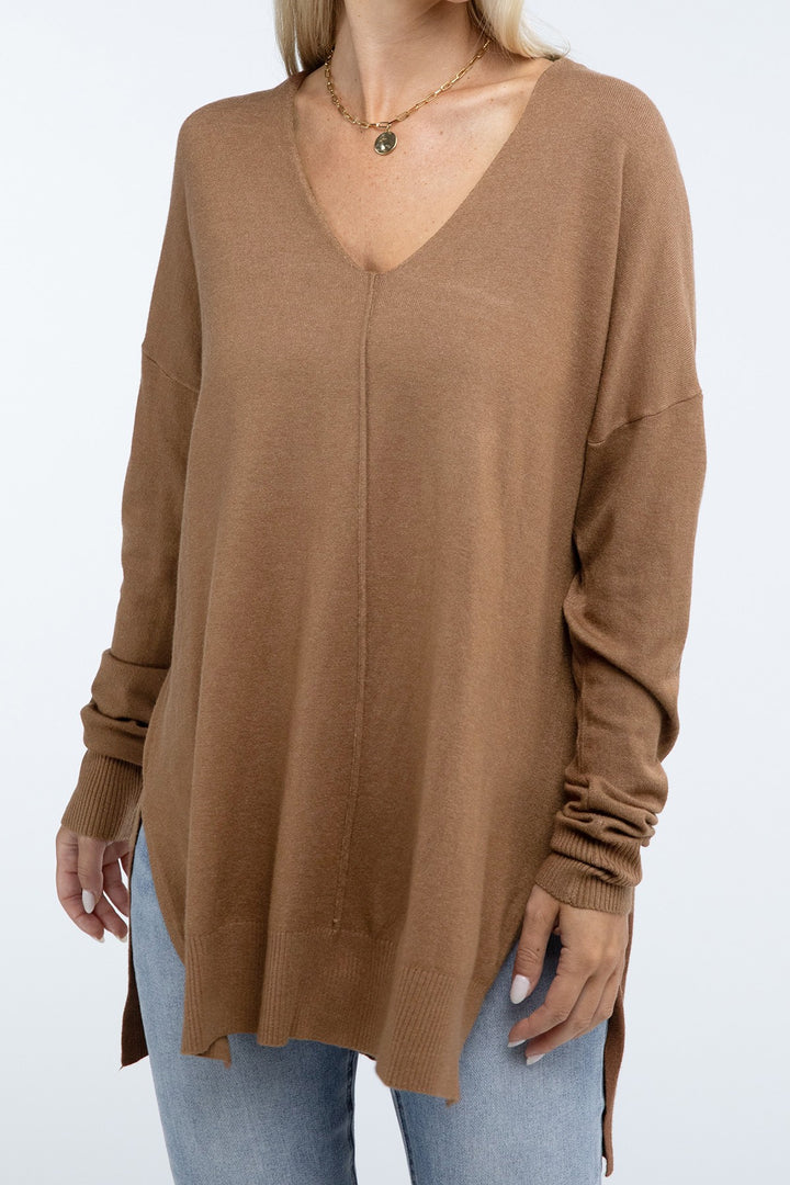 Zenana - Hi-Low Front Seam Sweater - Inspired Eye Boutique