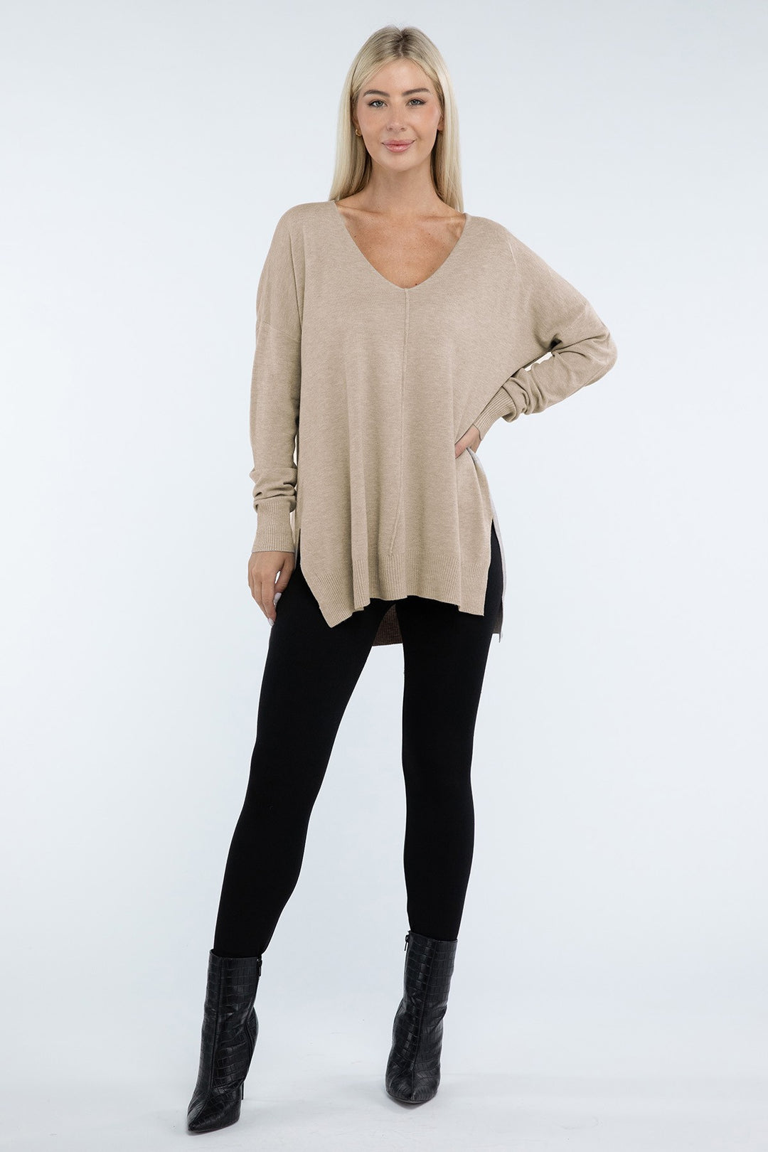 Zenana - Hi-Low Front Seam Sweater - Inspired Eye Boutique