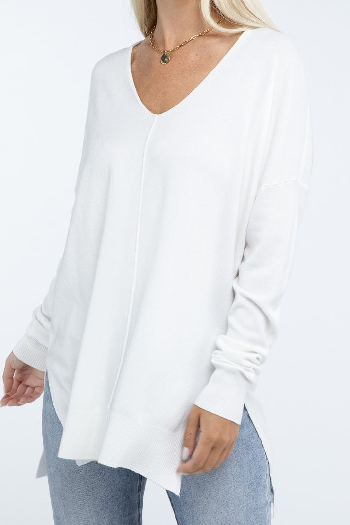 Zenana - Hi-Low Front Seam Sweater - Inspired Eye Boutique