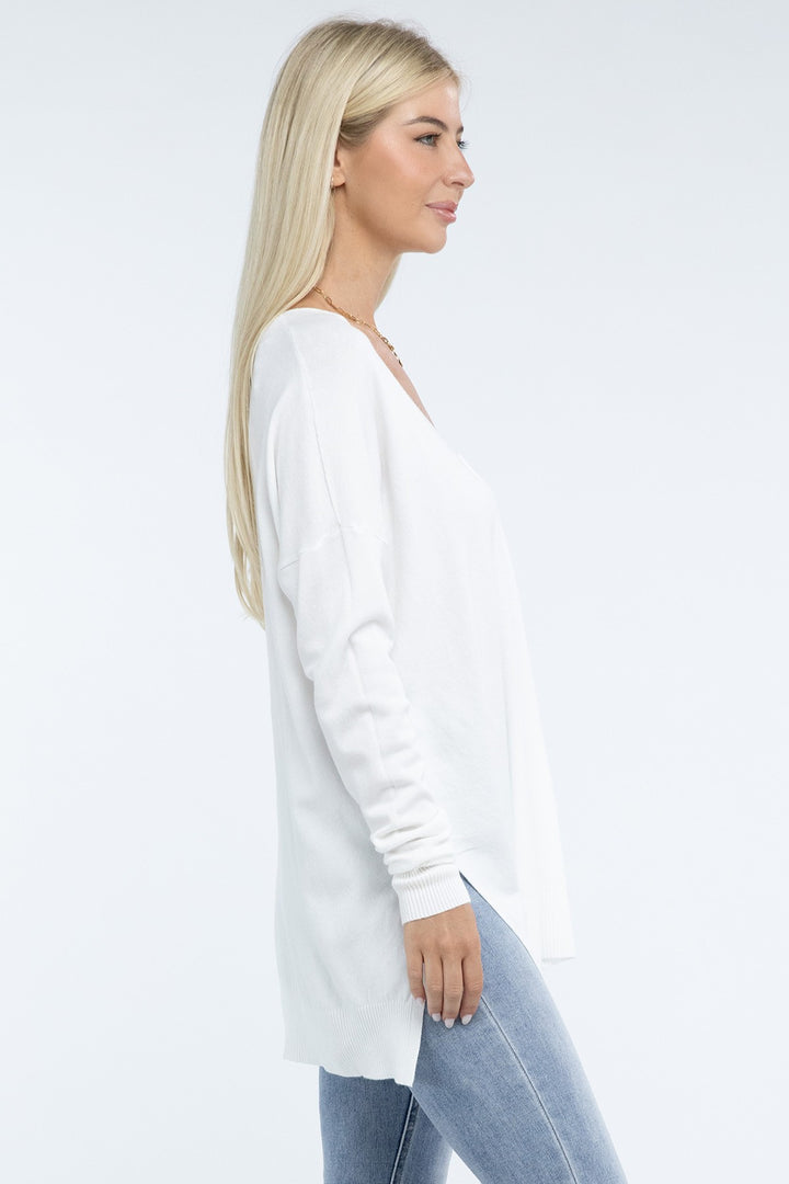 Zenana - Hi-Low Front Seam Sweater - Inspired Eye Boutique