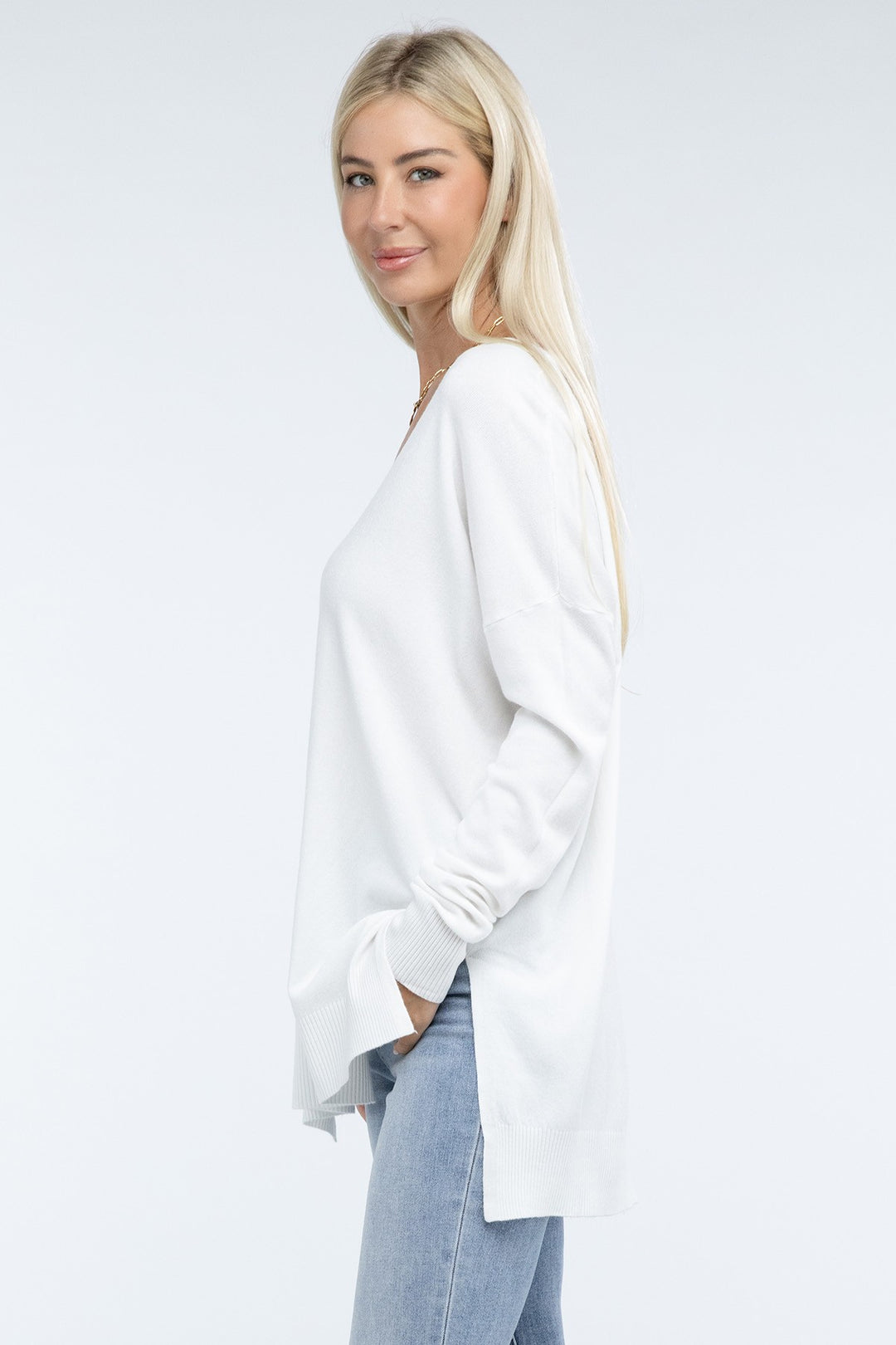 Zenana - Hi-Low Front Seam Sweater - Inspired Eye Boutique