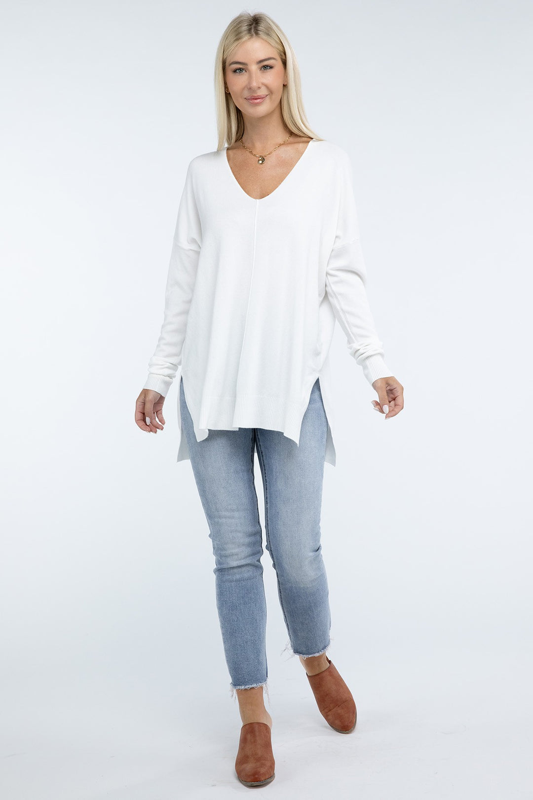 Zenana - Hi-Low Front Seam Sweater - Inspired Eye Boutique