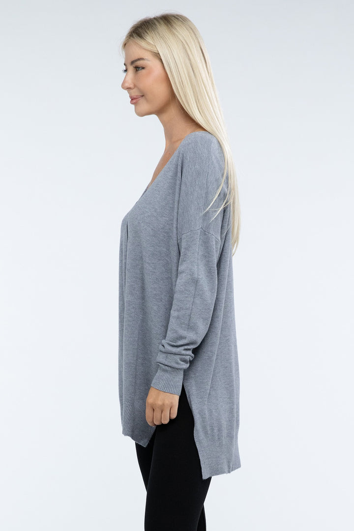 Zenana - Hi-Low Front Seam Sweater - Inspired Eye Boutique