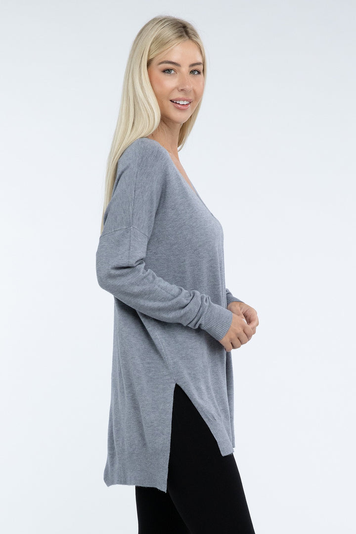 Zenana - Hi-Low Front Seam Sweater - Inspired Eye Boutique