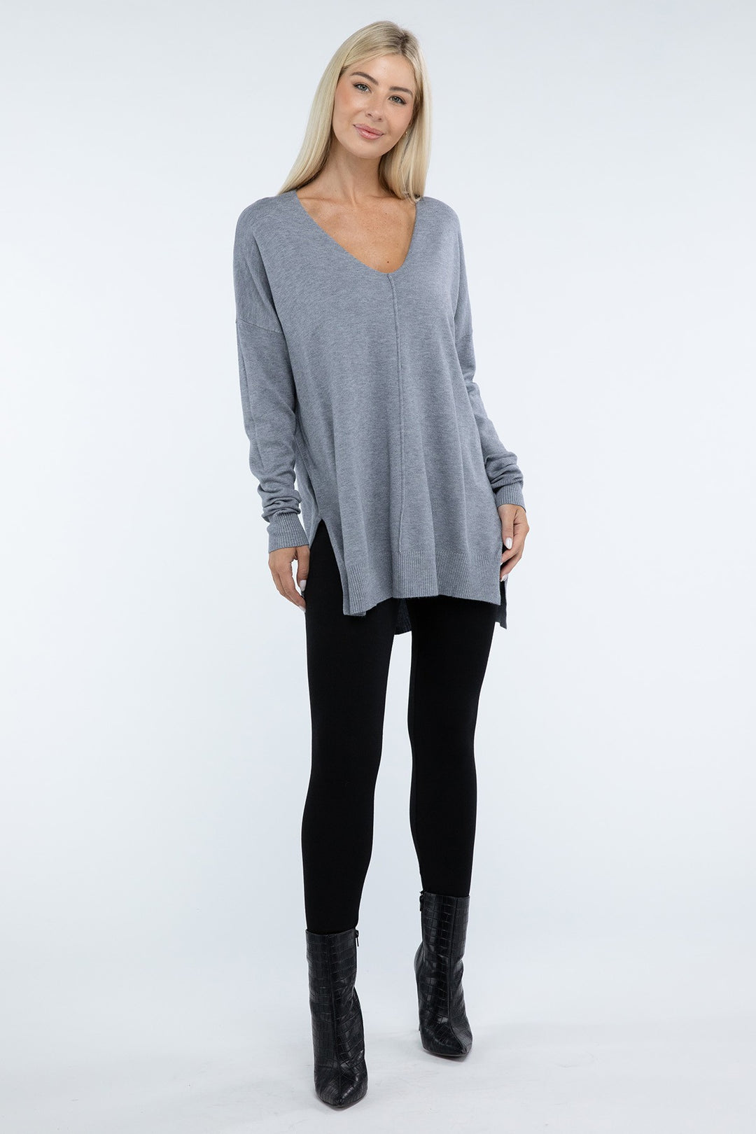 Zenana - Hi-Low Front Seam Sweater - Inspired Eye Boutique