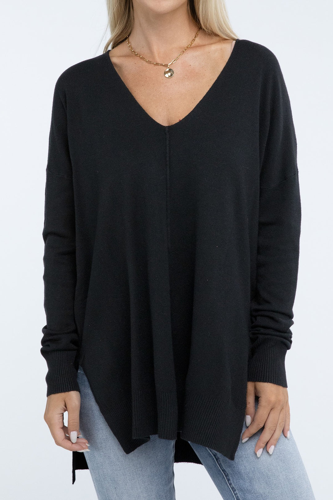 Zenana - Hi-Low Front Seam Sweater - Inspired Eye Boutique