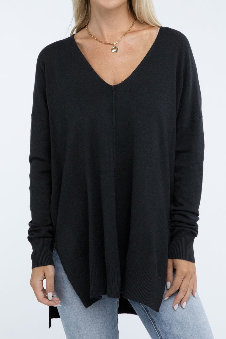 Zenana - Hi-Low Front Seam Sweater - Inspired Eye Boutique