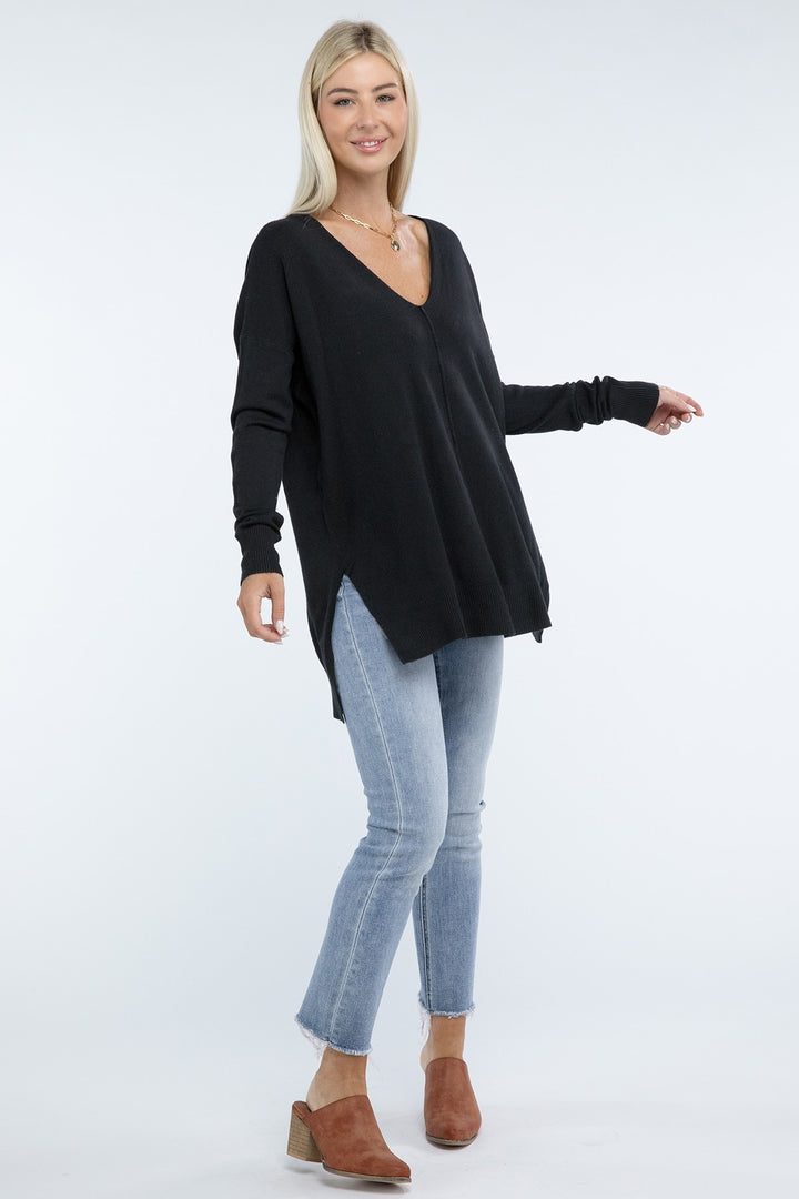 Zenana - Hi-Low Front Seam Sweater - Inspired Eye Boutique