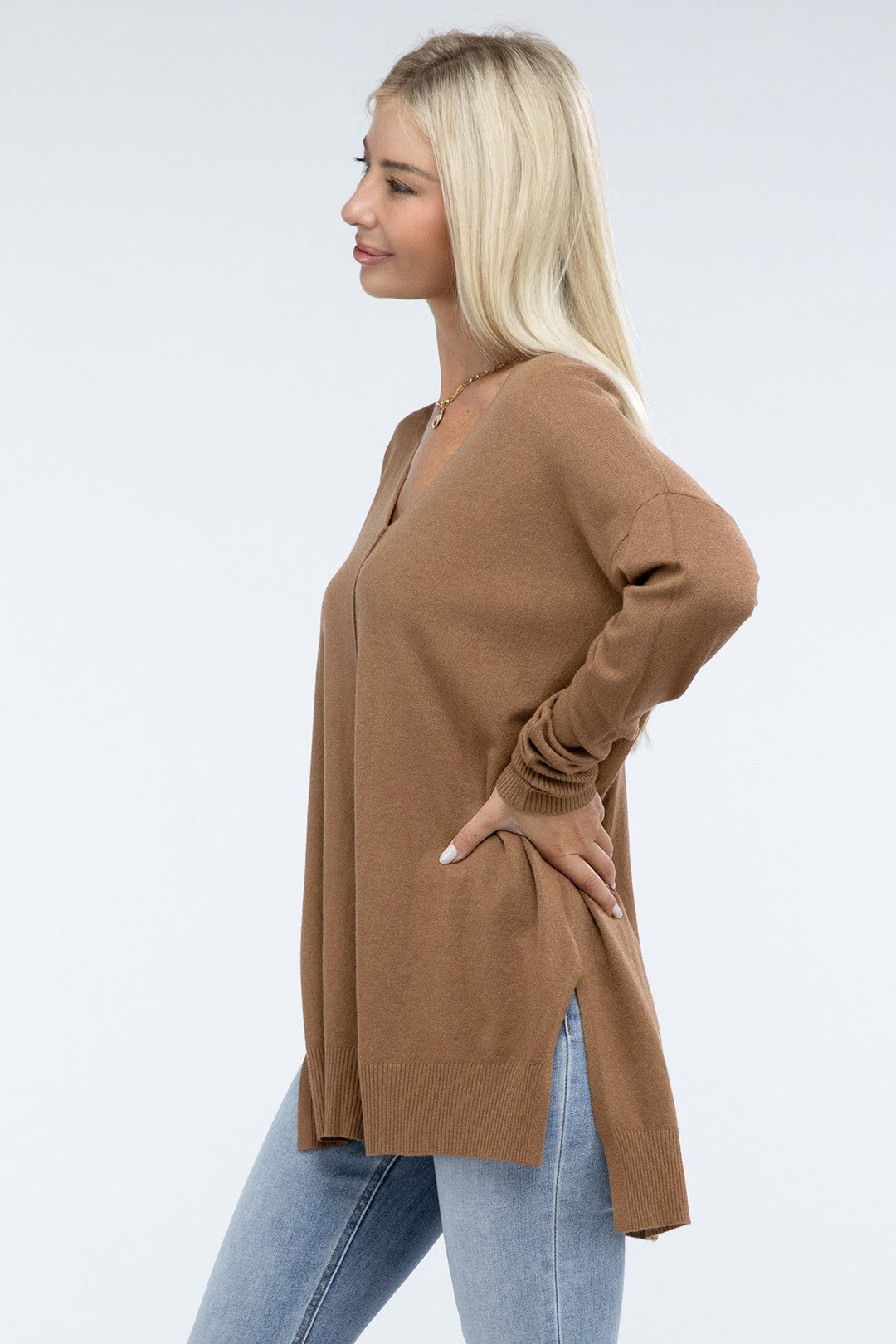 Zenana - Hi-Low Front Seam Sweater - Inspired Eye Boutique