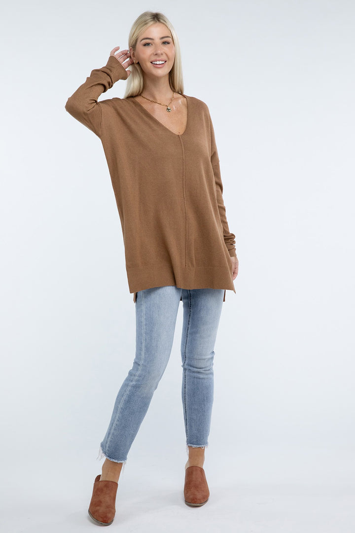 Zenana - Hi-Low Front Seam Sweater - Inspired Eye Boutique