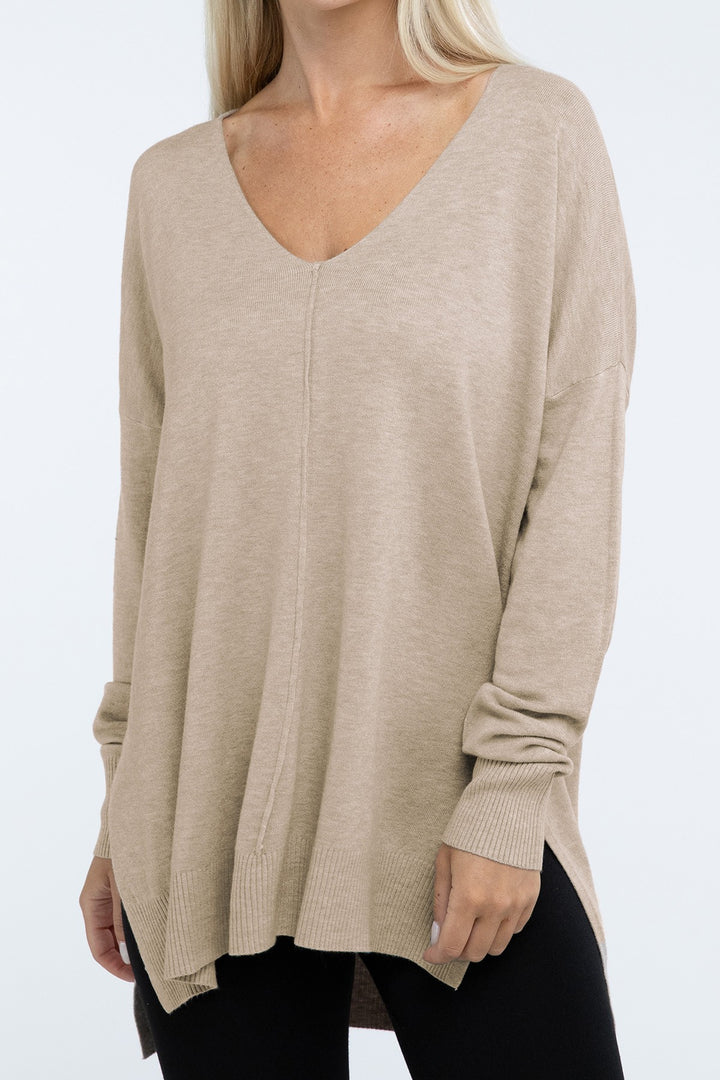 Zenana - Hi-Low Front Seam Sweater - Inspired Eye Boutique