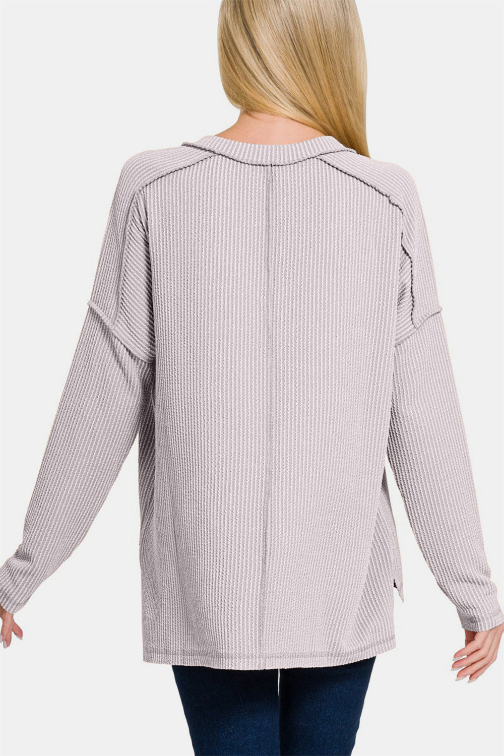 Zenana - High Low Ribbed V-Neck Top - Light Gray - Inspired Eye Boutique