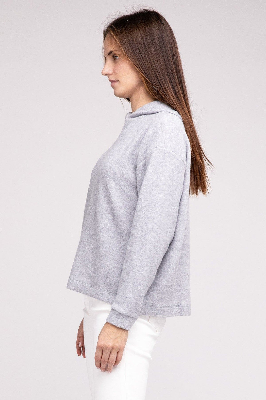 Zenana Hooded Brushed Melange Hacci Sweater - Inspired Eye Boutique