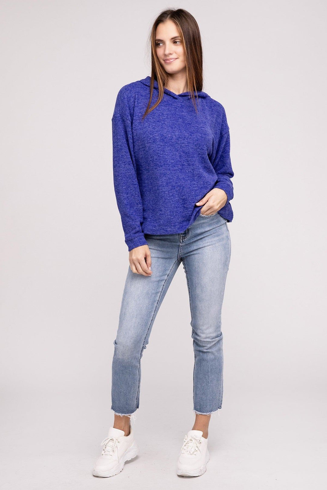 Zenana Hooded Brushed Melange Hacci Sweater - Inspired Eye Boutique