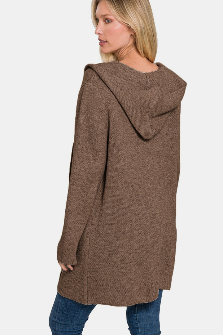 Zenana - Hooded Cardigan Sweater - Brown - Inspired Eye Boutique