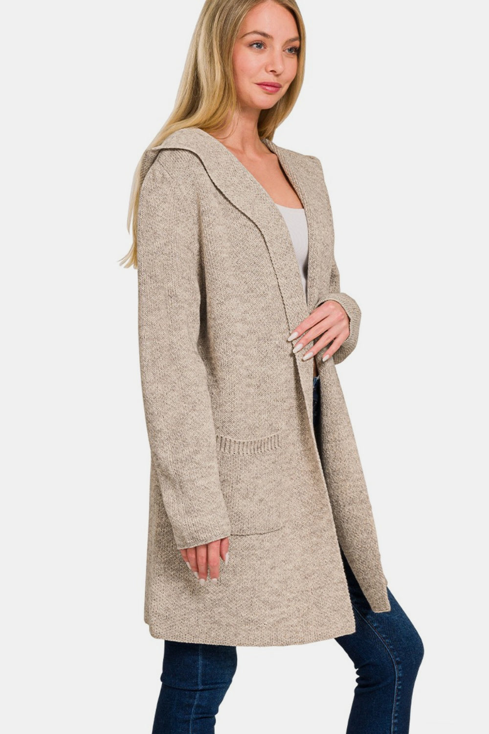 Zenana - Hooded Cardigan Sweater - Heather Mocha - Inspired Eye Boutique