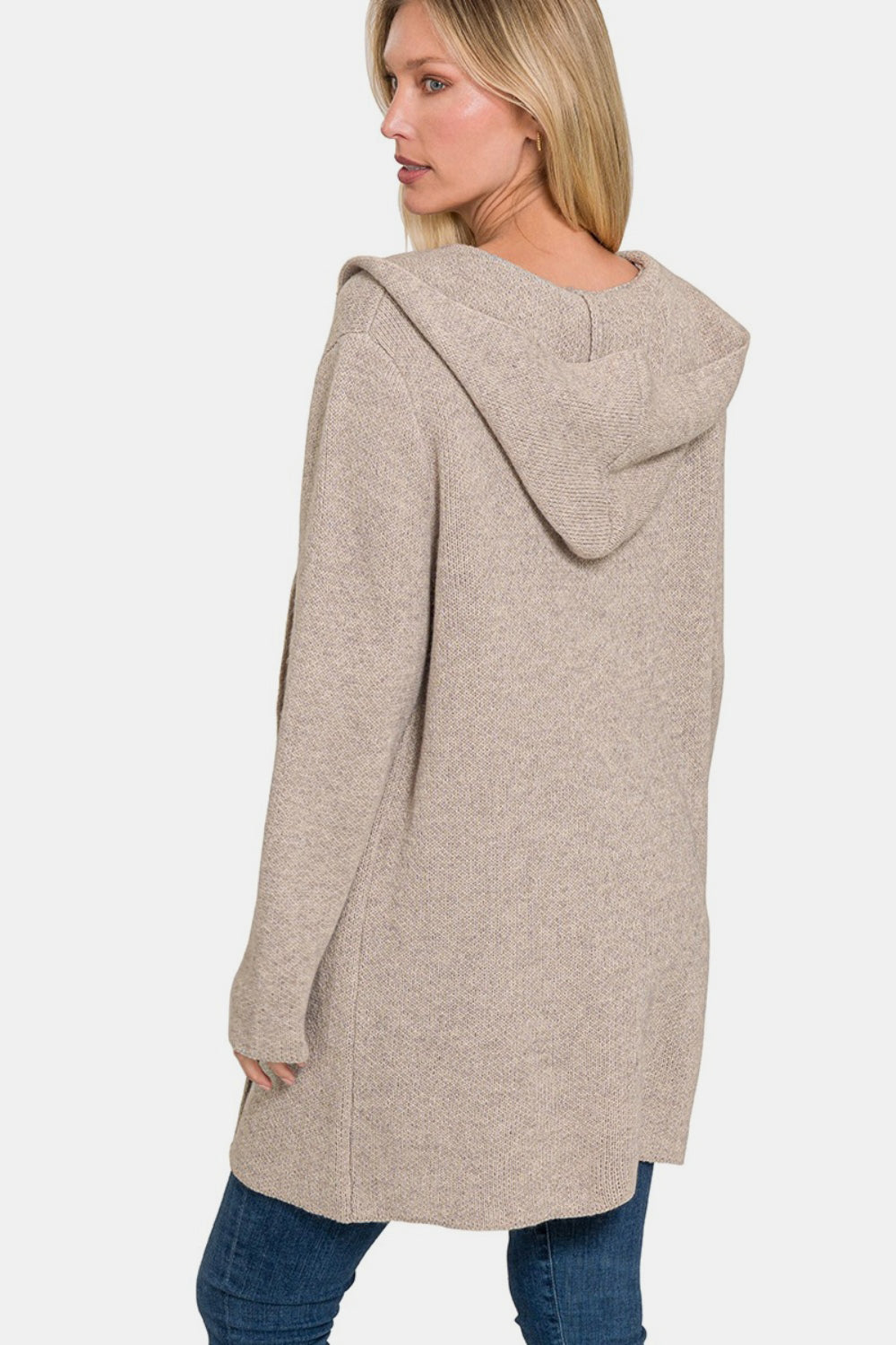 Zenana - Hooded Cardigan Sweater - Heather Mocha - Inspired Eye Boutique