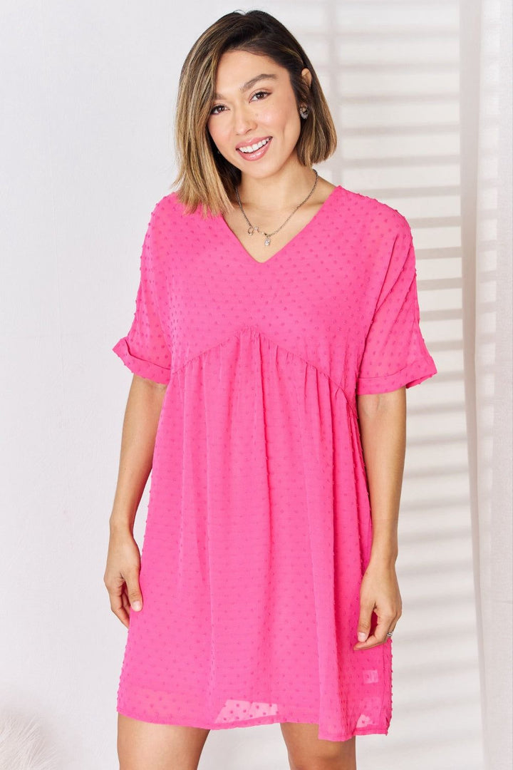 Zenana Hot Pink Short Sleeve Babydoll Dress - Inspired Eye Boutique