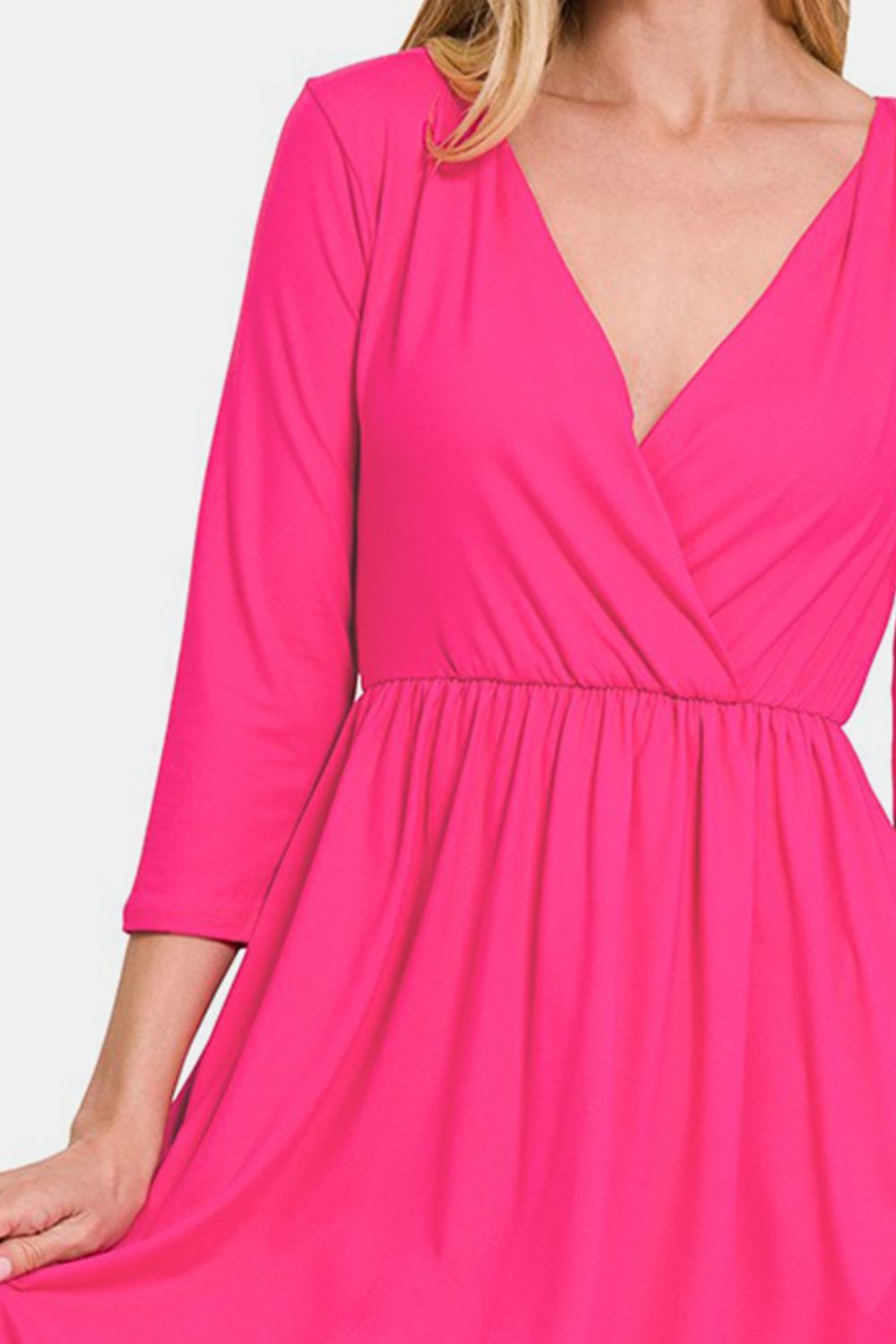 Zenana Hot Pink Surplice Dress with Pockets - Inspired Eye Boutique