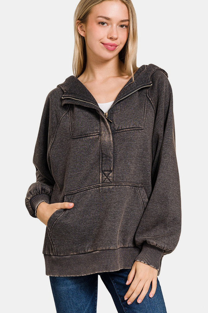 Zenana - Kangaroo Pocket Hoodie - Ash Black - Inspired Eye Boutique