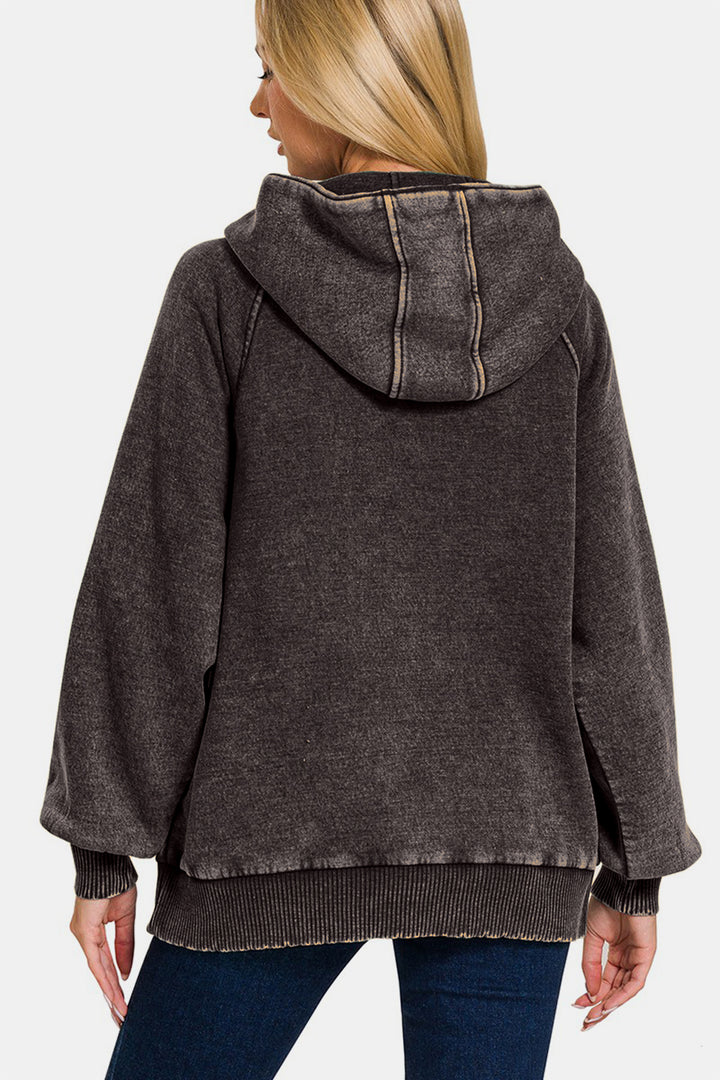 Zenana - Kangaroo Pocket Hoodie - Ash Black - Inspired Eye Boutique