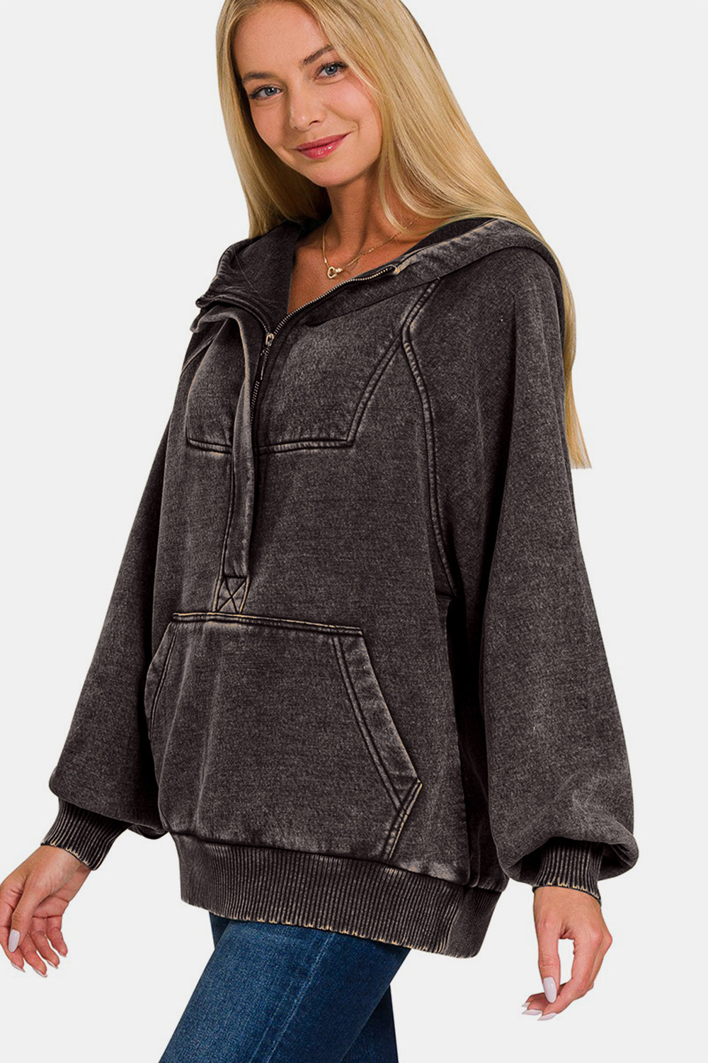 Zenana - Kangaroo Pocket Hoodie - Ash Black - Inspired Eye Boutique