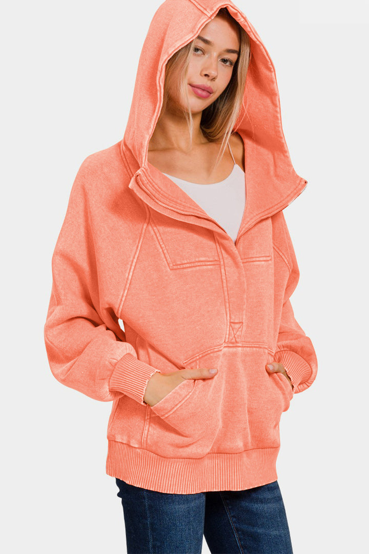 Zenana - Kangaroo Pocket Hoodie - Coral - Inspired Eye Boutique