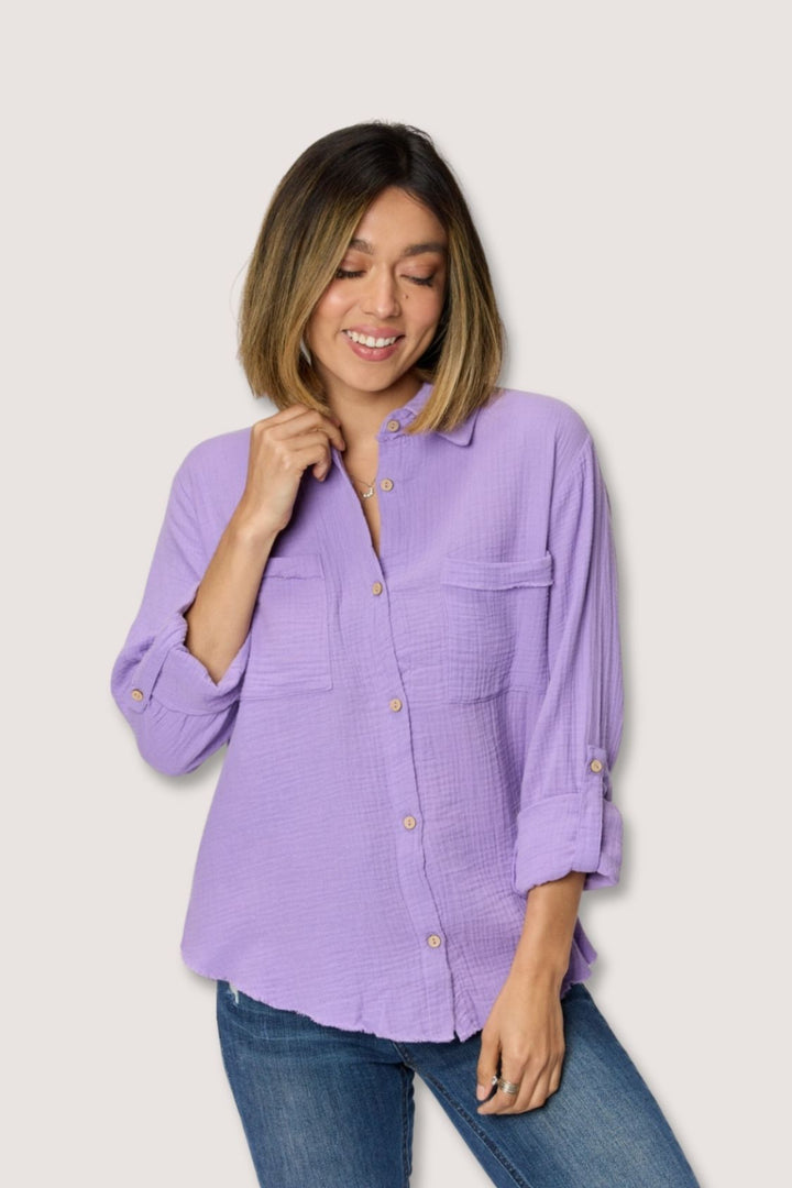 Zenana - Lavender Button-Up Shirt - Womens - Inspired Eye Boutique