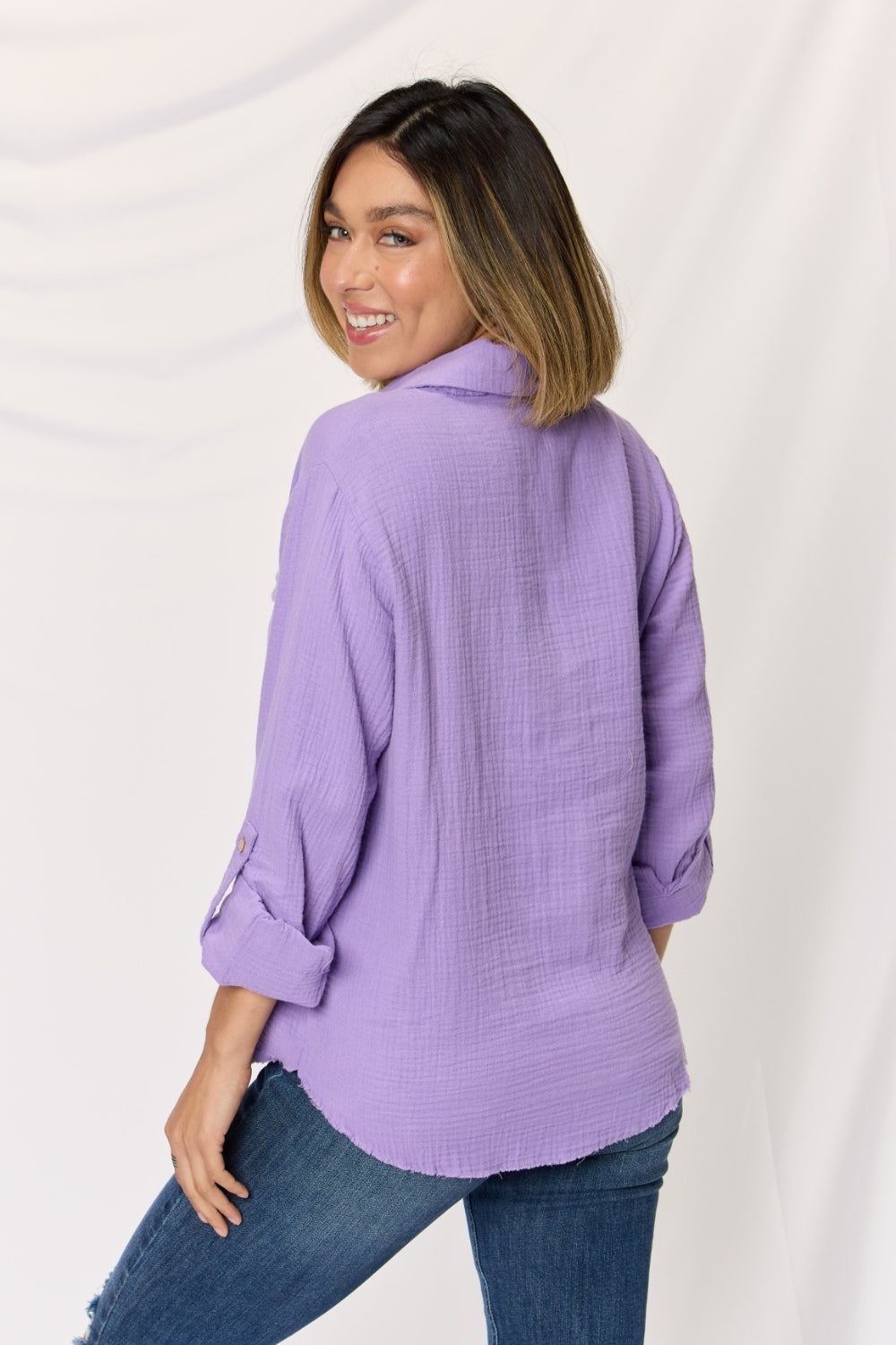 Zenana - Lavender Button-Up Shirt - Womens - Inspired Eye Boutique