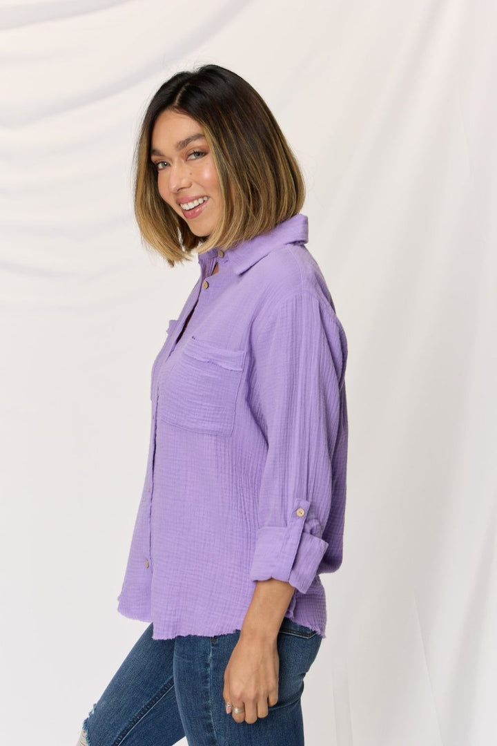 Zenana - Lavender Button-Up Shirt - Womens - Inspired Eye Boutique