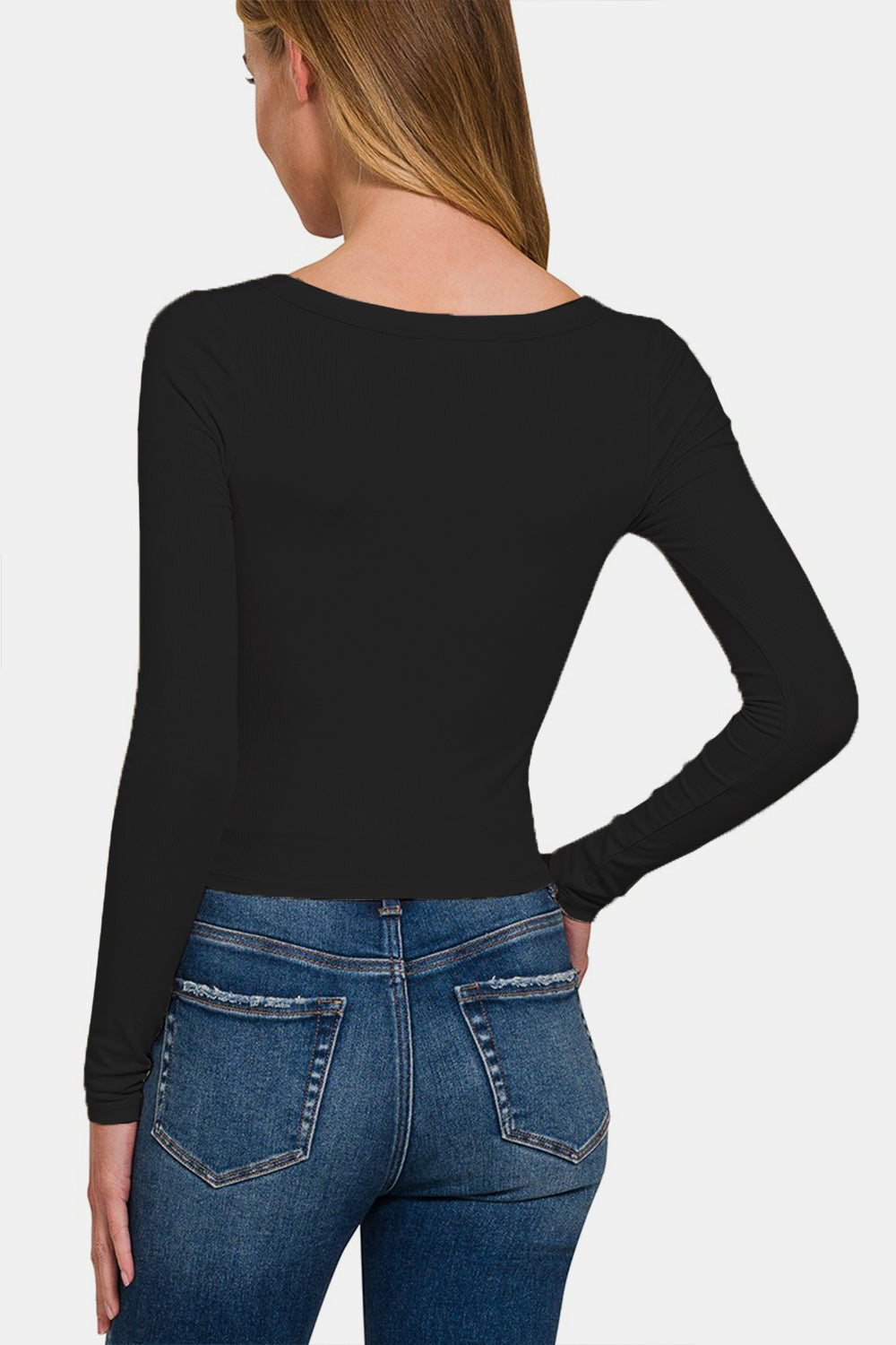 Zenana - Long Sleeve Boat Neck Spandex Tee - Black - Inspired Eye Boutique