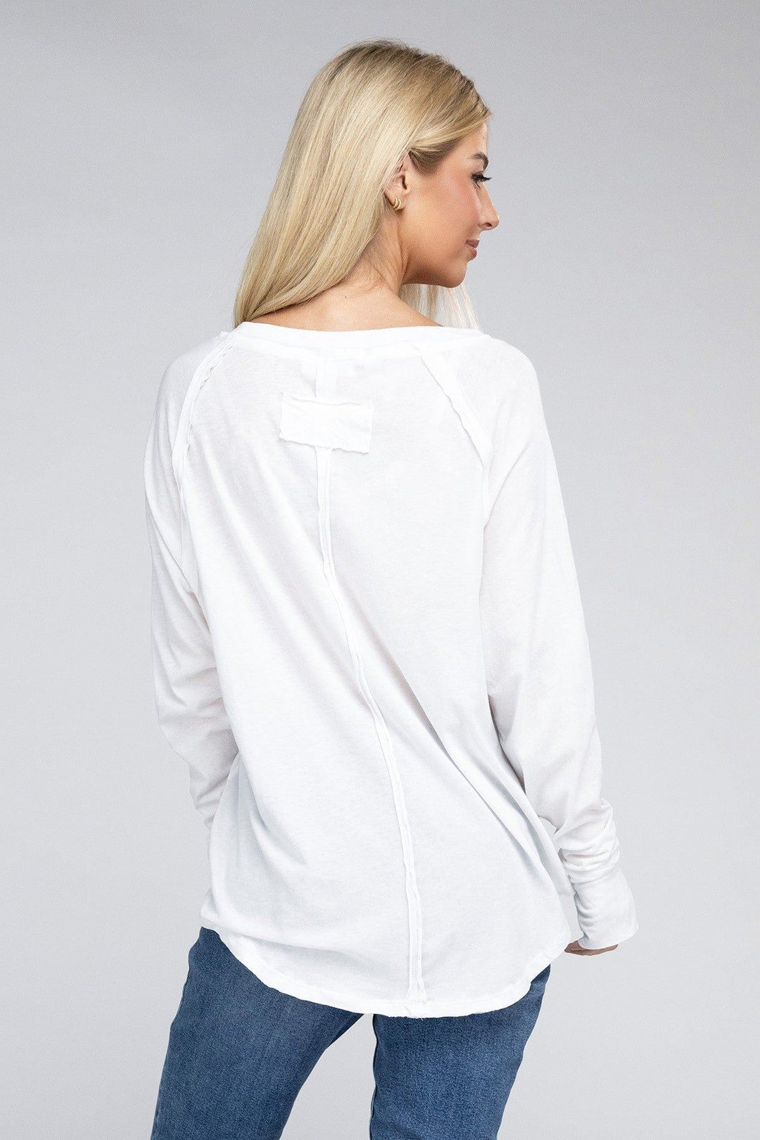 Zenana Long Sleeve Cotton Tee - Inspired Eye Boutique