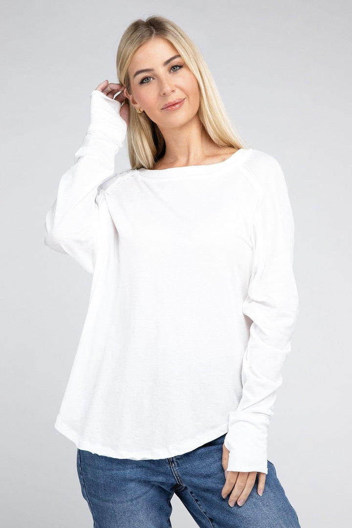 Zenana Long Sleeve Cotton Tee - Inspired Eye Boutique