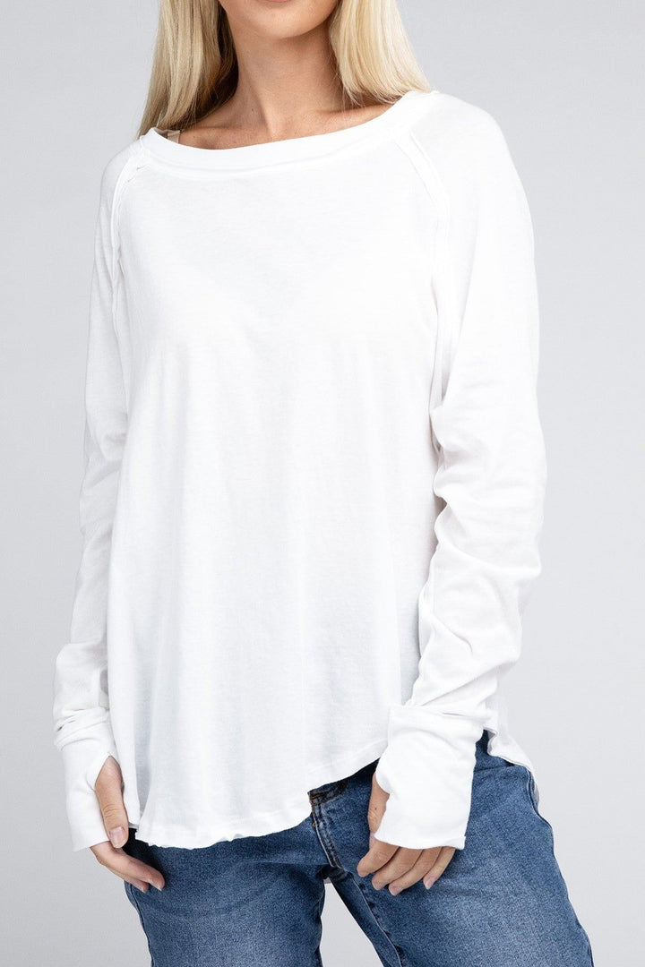 Zenana Long Sleeve Cotton Tee - Inspired Eye Boutique