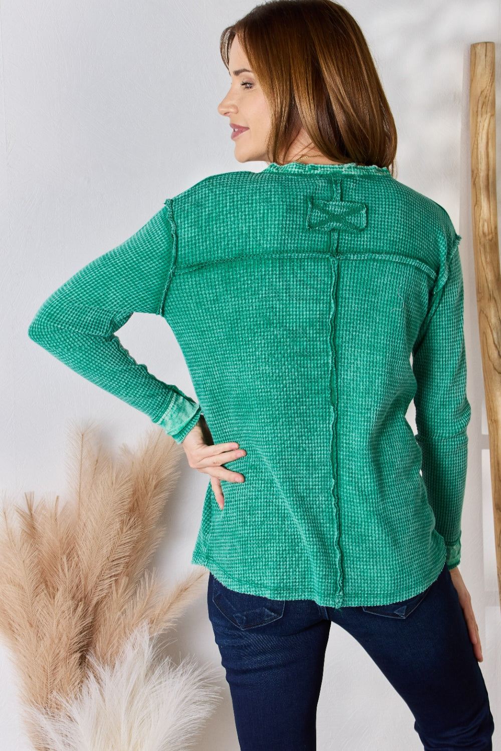 Zenana Long Sleeve Henley - Forest Green - Inspired Eye Boutique